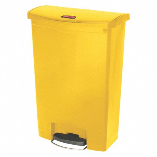 Step Can, 24 gal, Stationary, Rectangular, Plastic, Yellow - Grainger