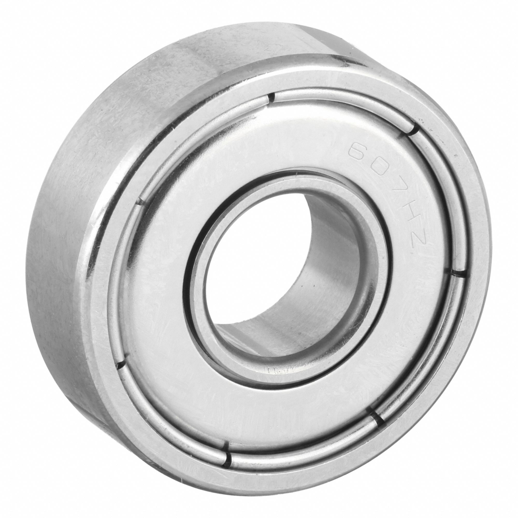 Miniature Ball Bearing: 607, Dbl Shield, 7 mm Bore, 19 mm OD, 6 mm Wd, Stainless Steel Ring