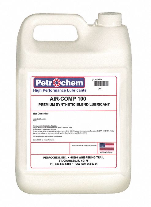 Compressor Oil: 1 gal, Jug, 30 SAE Grade, 100 ISO Viscosity Grade, 97 Viscosity Index