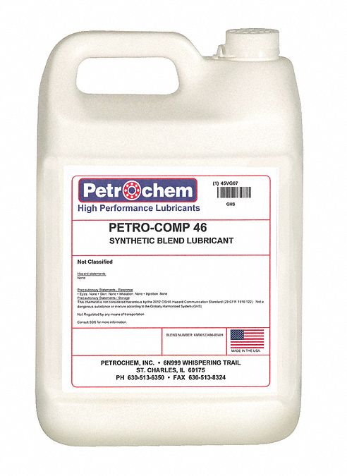 Compressor Oil: 1 gal, Jug, 15 SAE Grade, 46 ISO Viscosity Grade, 97 Viscosity Index