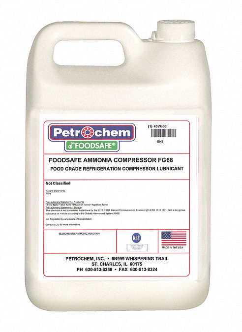 Compressor Oil: 1 gal, Jug, 20 SAE Grade, 68 ISO Viscosity Grade, 198 Viscosity Index