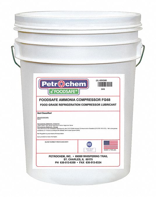 Compressor Oil: 5 gal, Pail, 20 SAE Grade, 68 ISO Viscosity Grade, 198 Viscosity Index