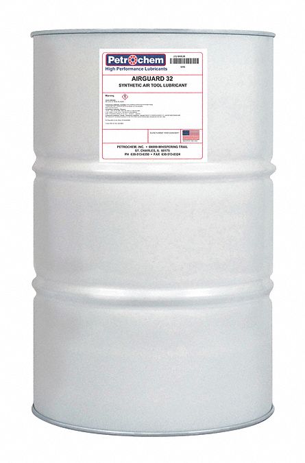 Air Tool Lubricant: Synthetic, -55°F, 450°F Max. Op Temp., 55 gal Container Size, Drum