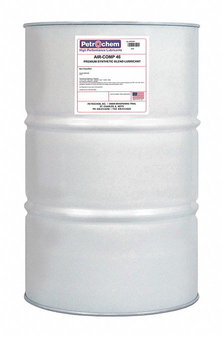 Compressor Oil: 55 gal, Drum, 15 SAE Grade, 46 ISO Viscosity Grade, 97 Viscosity Index