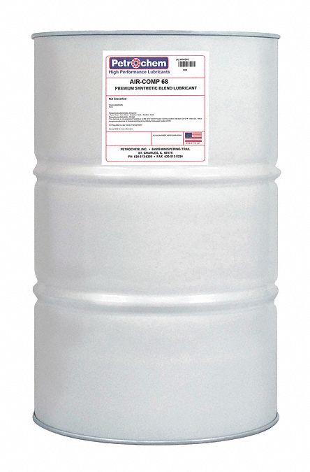 Compressor Oil: 55 gal, Drum, 20 SAE Grade, 68 ISO Viscosity Grade, 99 Viscosity Index