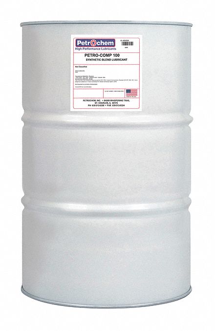Compressor Oil: 55 gal, Drum, 30 SAE Grade, 100 ISO Viscosity Grade, 68 Viscosity Index