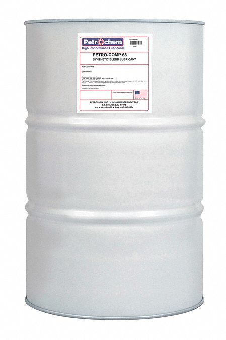 Compressor Oil: 55 gal, Drum, 20 SAE Grade, 68 ISO Viscosity Grade, 99 Viscosity Index