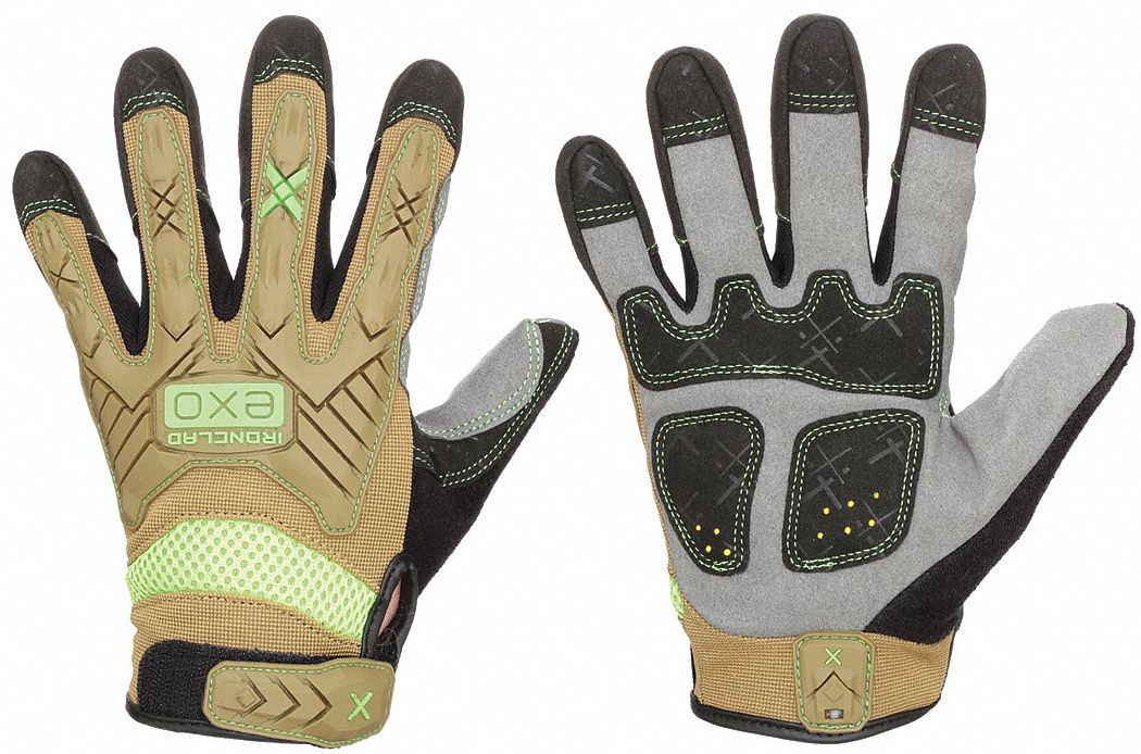 Mechanics Gloves: 2XL ( 11 ), Mechanics Glove, Full Finger, Synthetic Leather, 1 PR