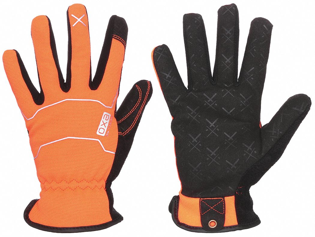 EXO MECHANICS GLOVES, M (8), FULL FINGER, SYNTHETIC LEATHER, HI-VIS ORANGE