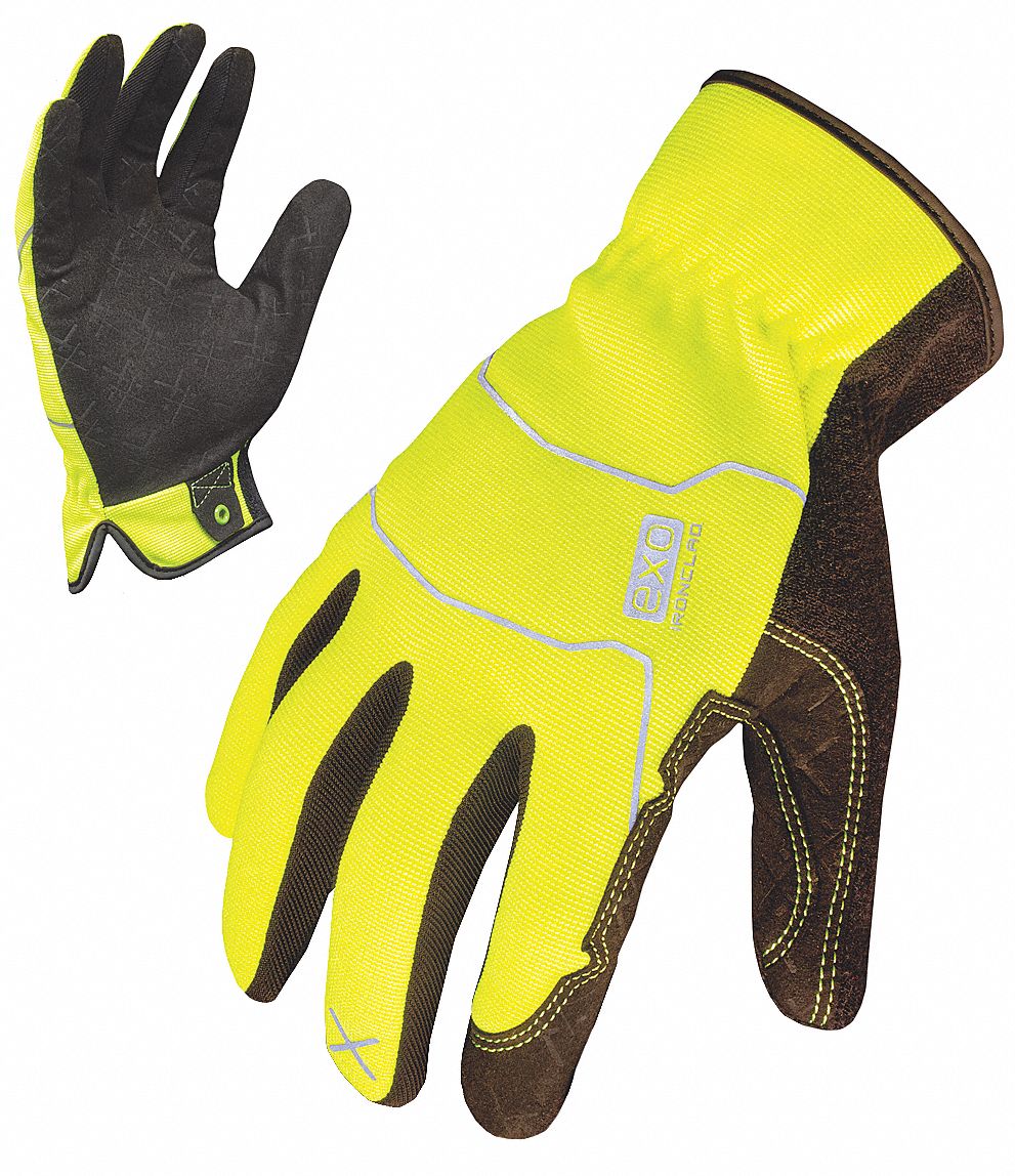 MECHANIC SLIP-ON GLOVES, WINGED, SIZE L, HIGH-VISIBILITY YELLOW, SYNTHETIC LEATHER/SPANDEX