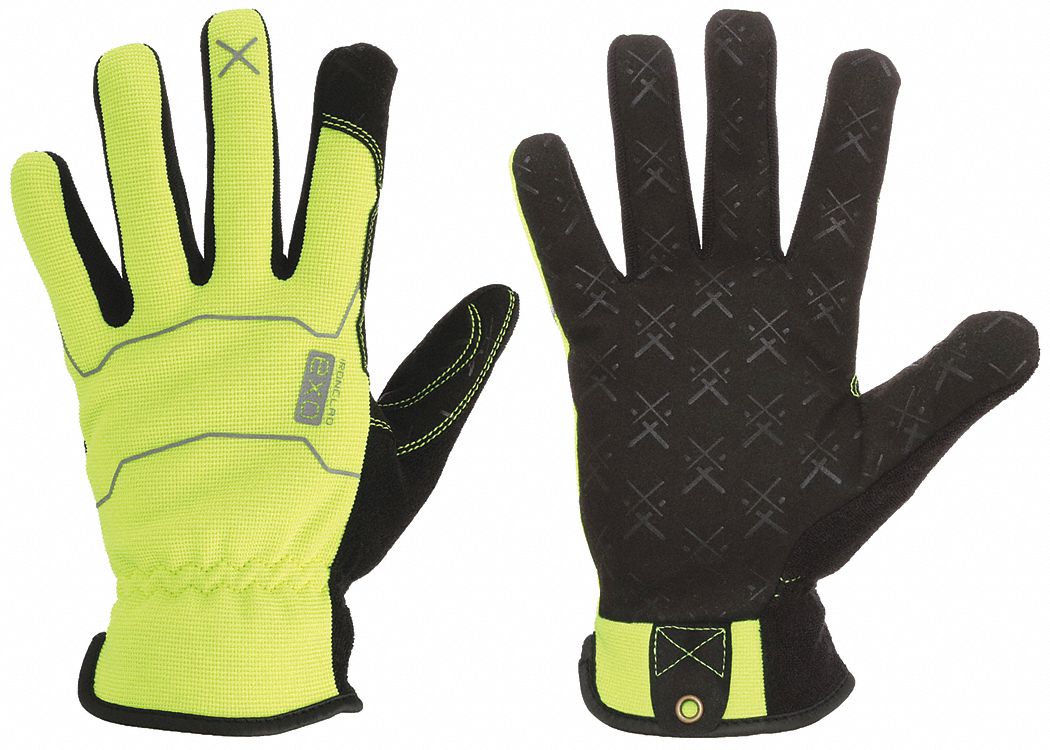 MECHANICS GLOVES, L (9), SPANDEX, FULL FINGER, SYNTHETIC LEATHER, YELLOW