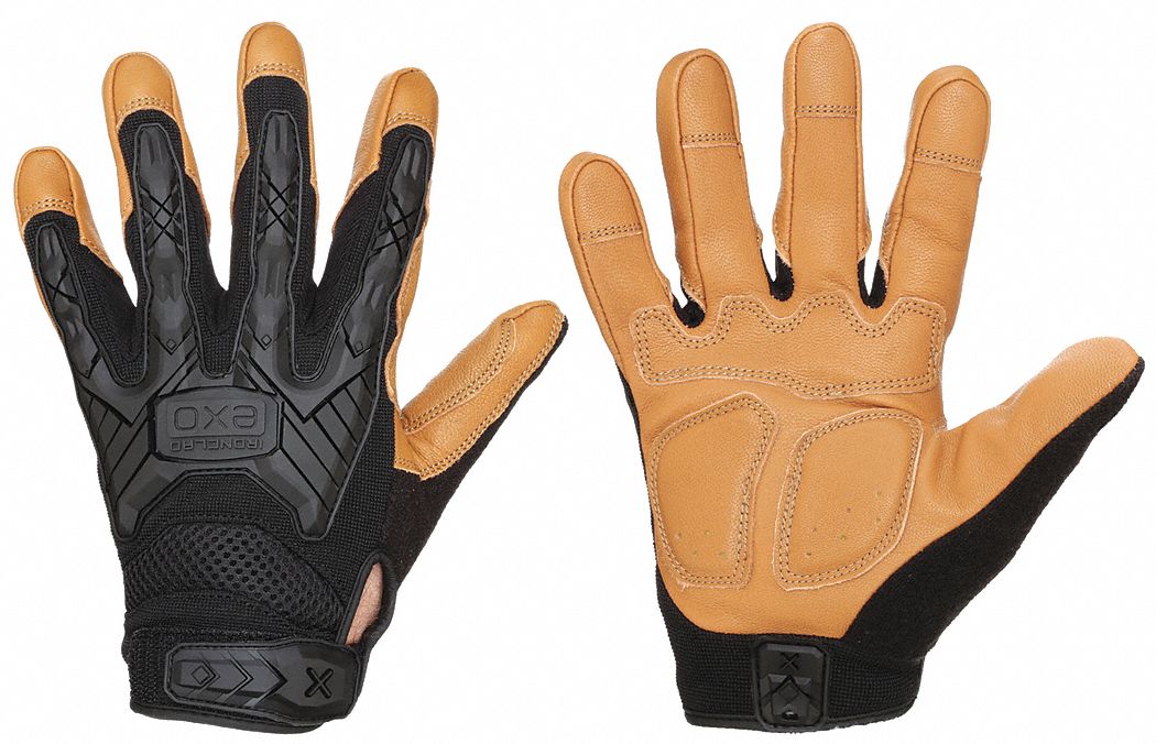 MECHANICS GLOVES, 2XL (11), FULL FINGER, GOATSKIN, TPR, BLACK/GOLD