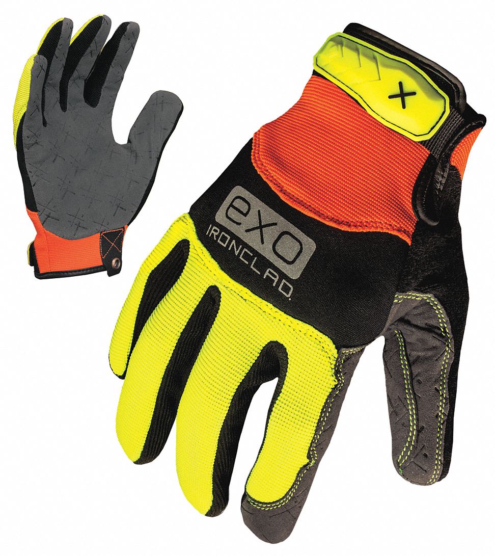 GLOVES, IMPACT RESIST, ANTI-ABRASION, FULL FINGER, M/8, HIGH VIS, SYNTH LEATHER/NEOPRENE/SPANDEX/TPR