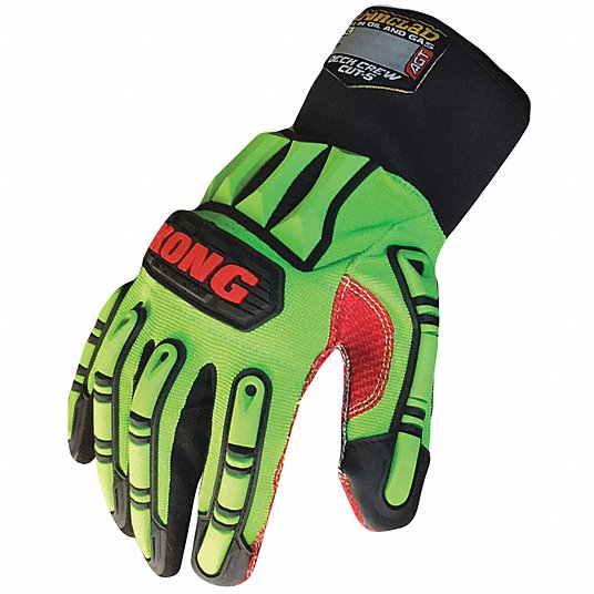 Mechanics Gloves: L ( 9 ), Riggers Glove, Synthetic Leather, ANSI Cut Level A4, Palm Side, 1 PR