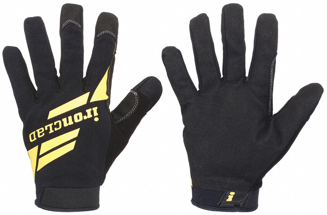 Mechanics Gloves: 2XL ( 11 ), Mechanics Glove, Full Finger, Synthetic Leather, Black, 1 PR