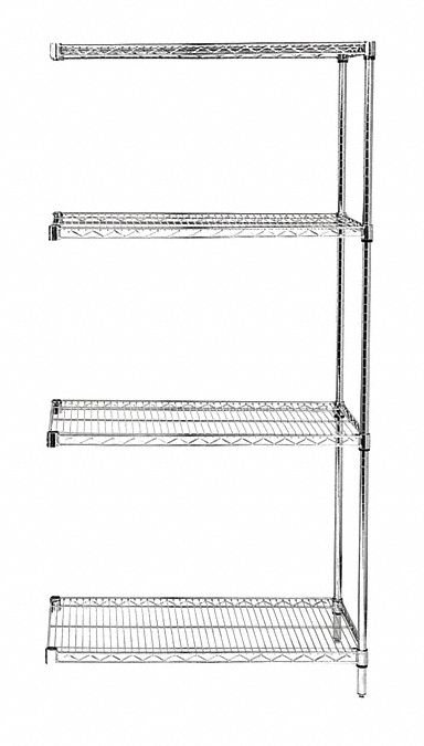 WIRE SHELVING UNIT, ADD-ON, 48 IN X 24 IN, 54 IN OVERALL H, 4 SHELVES, SPLIT SLEEVE