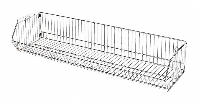 Stacking Basket: 36 in x 20 in x 9 in, Steel, Chrome, Silver