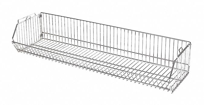Stacking Basket: 48 in x 14 in x 9 in, 150 lb Load Capacity, Steel, Chrome, Silver
