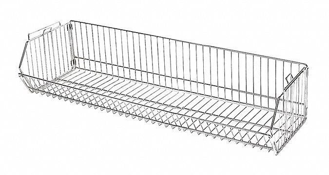 Stacking Basket: 36 in x 20 in x 12 in, 150 lb Load Capacity, Steel, Chrome, Silver