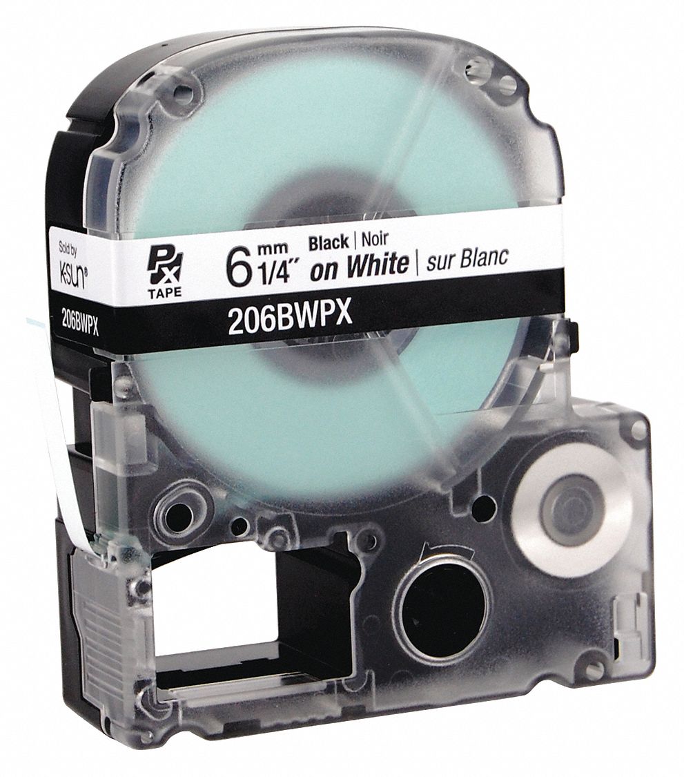 Combined Label and Ribbon Cartridge: 1/4 in x 30 ft, PET, White (Gloss), Indoor/Outdoor