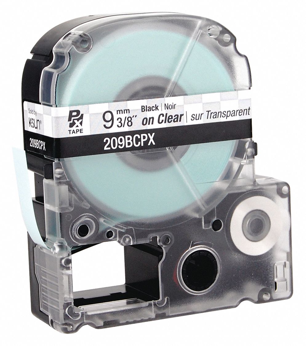 Combined Label and Ribbon Cartridge: 3/8 in x 30 ft, PET, Clear (Gloss), Indoor/Outdoor