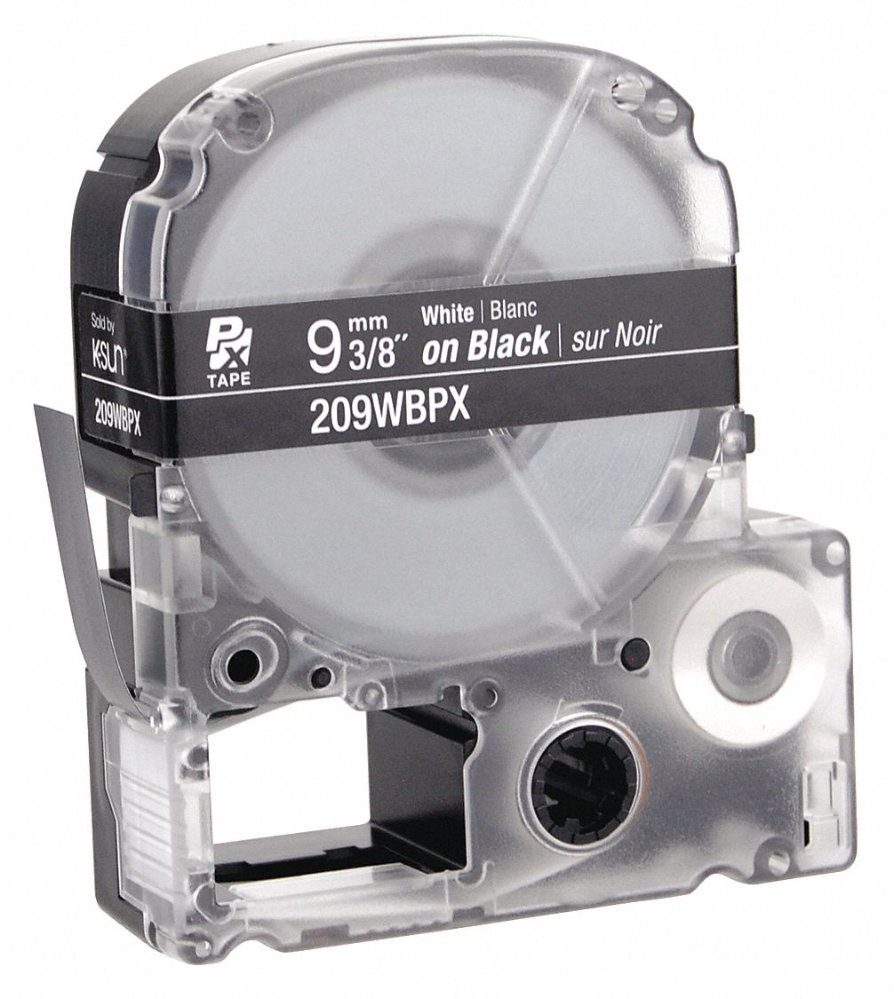 Combined Label and Ribbon Cartridge: 3/8 in x 30 ft, PET, Black (Gloss), Indoor/Outdoor