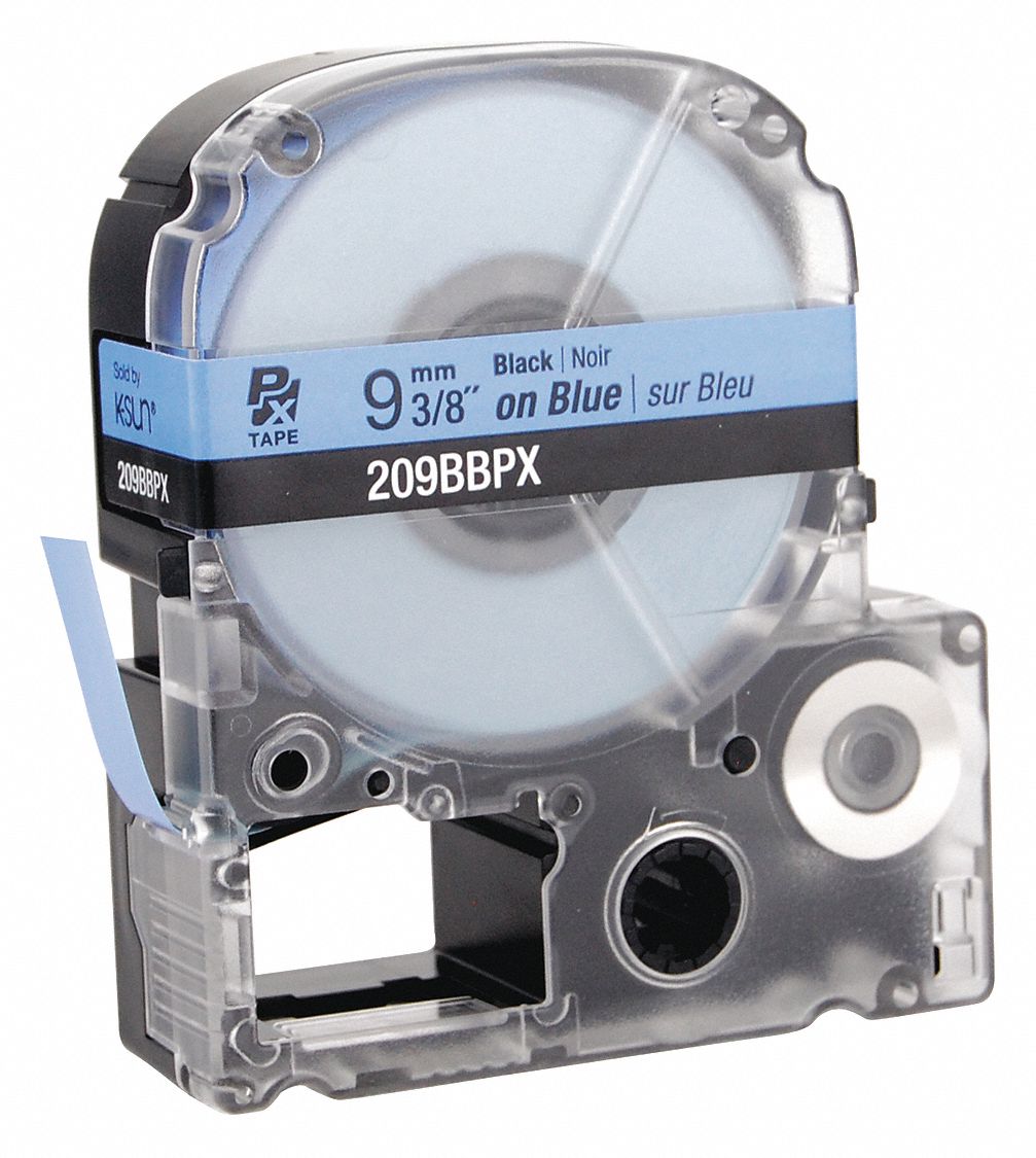 Combined Label and Ribbon Cartridge: 3/8 in x 30 ft, PET, Blue (Gloss), Indoor/Outdoor