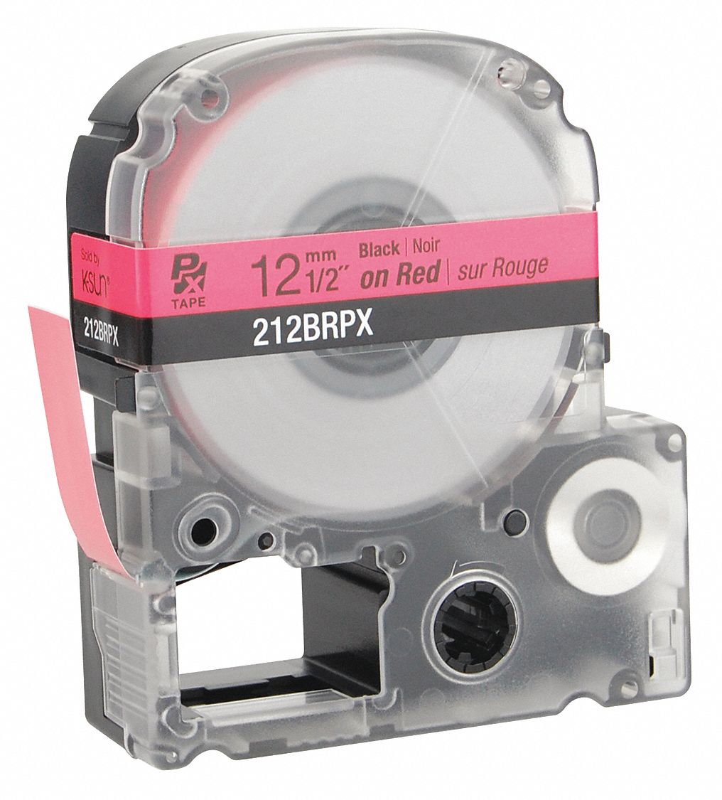 Combined Label and Ribbon Cartridge: 1/2 in x 30 ft, PET, Red (Gloss), Indoor/Outdoor