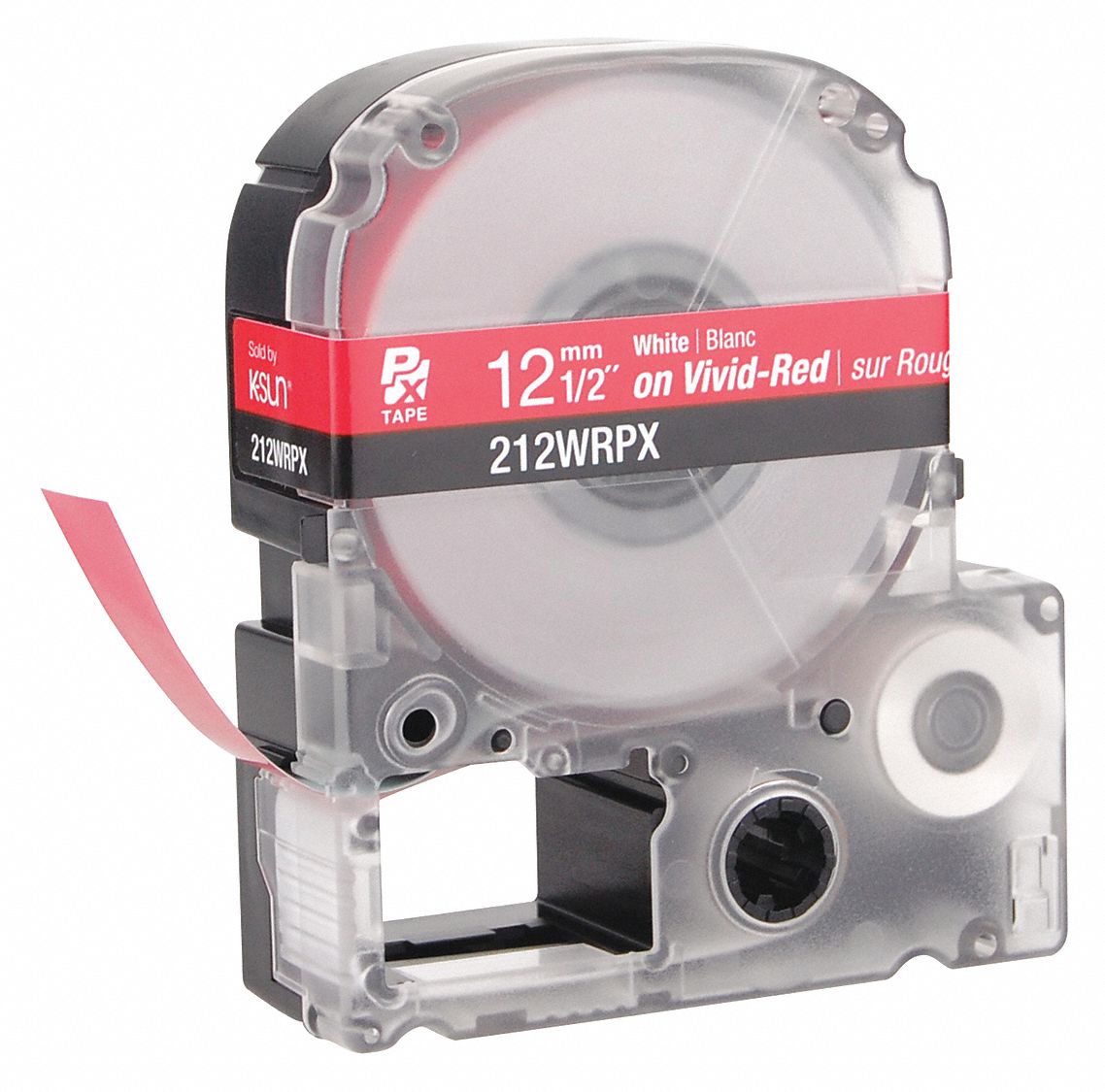 Combined Label and Ribbon Cartridge: 1/2 in x 30 ft, PET, Red (Gloss), Indoor/Outdoor