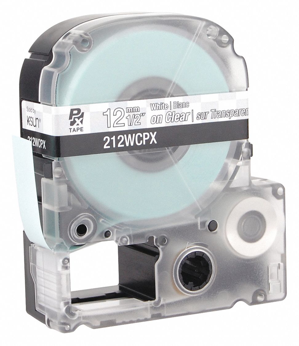 Combined Label and Ribbon Cartridge: 1/2 in x 30 ft, PET, Clear (Gloss), Indoor/Outdoor