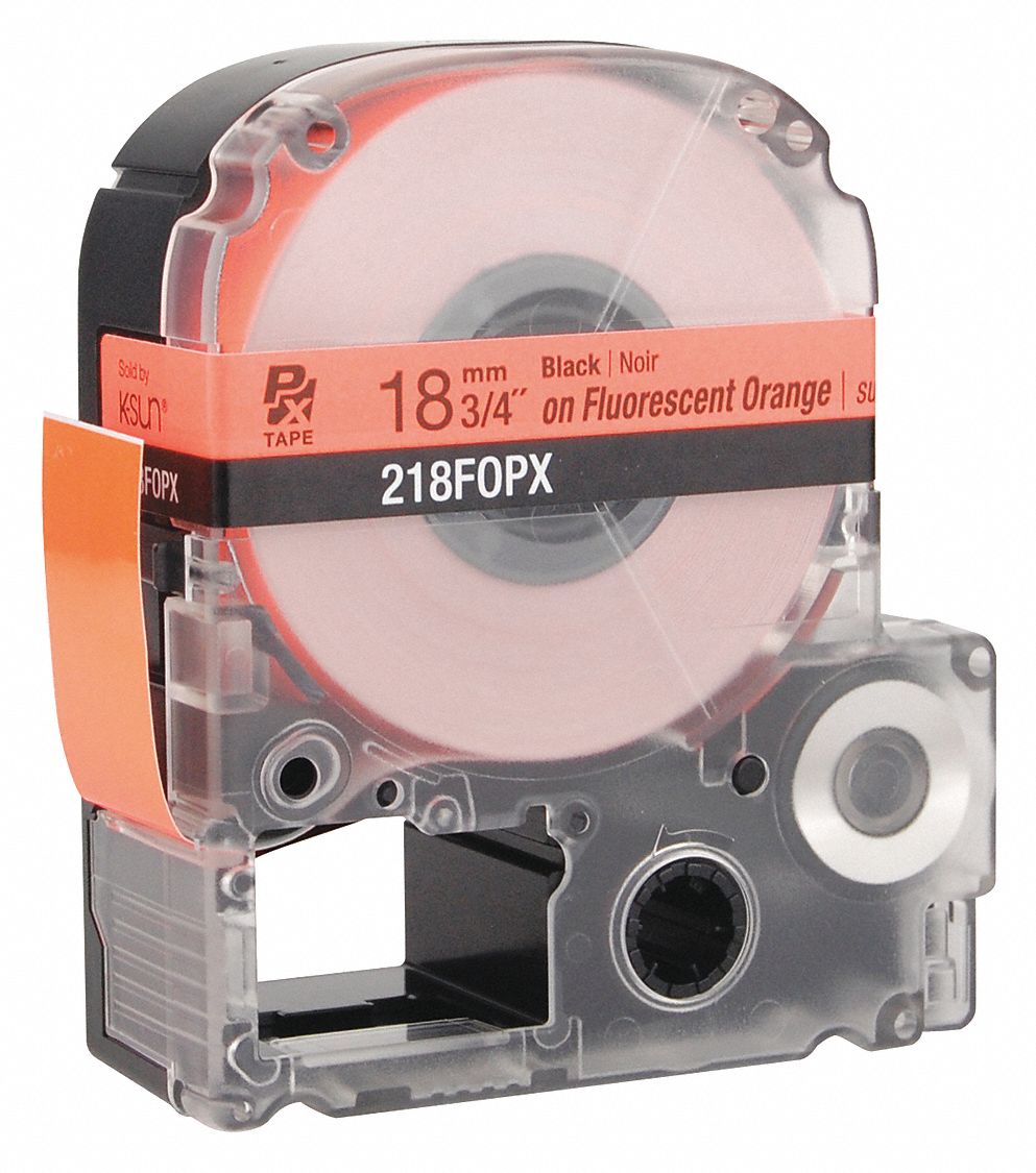 Combined Label and Ribbon Cartridge: 3/4 in x 30 ft, PET, Fluorescent Orange (Gloss), Indoor/Outdoor