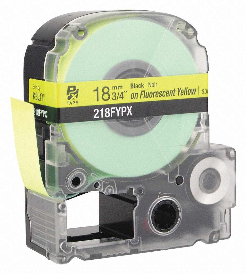 Combined Label and Ribbon Cartridge: 3/4 in x 30 ft, PET, Fluorescent Yellow (Gloss), Indoor/Outdoor