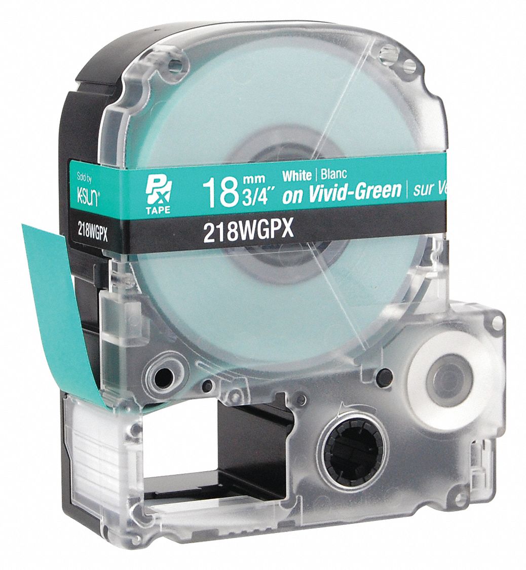 Combined Label and Ribbon Cartridge: 3/4 in x 30 ft, PET, Green (Gloss), Indoor/Outdoor