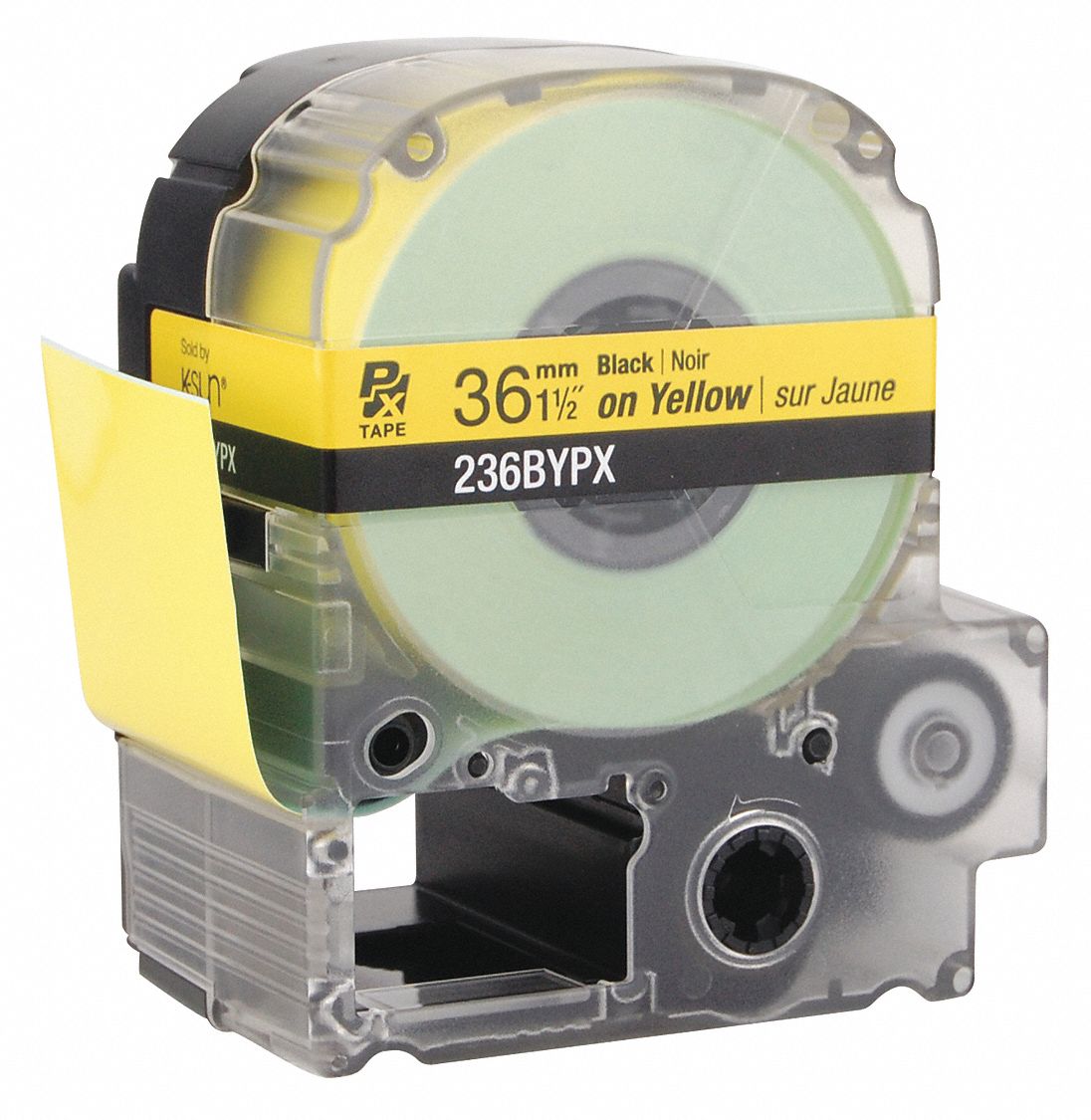 Combined Label and Ribbon Cartridge: 1 1/2 in x 30 ft, PET, Yellow (Gloss), Indoor/Outdoor