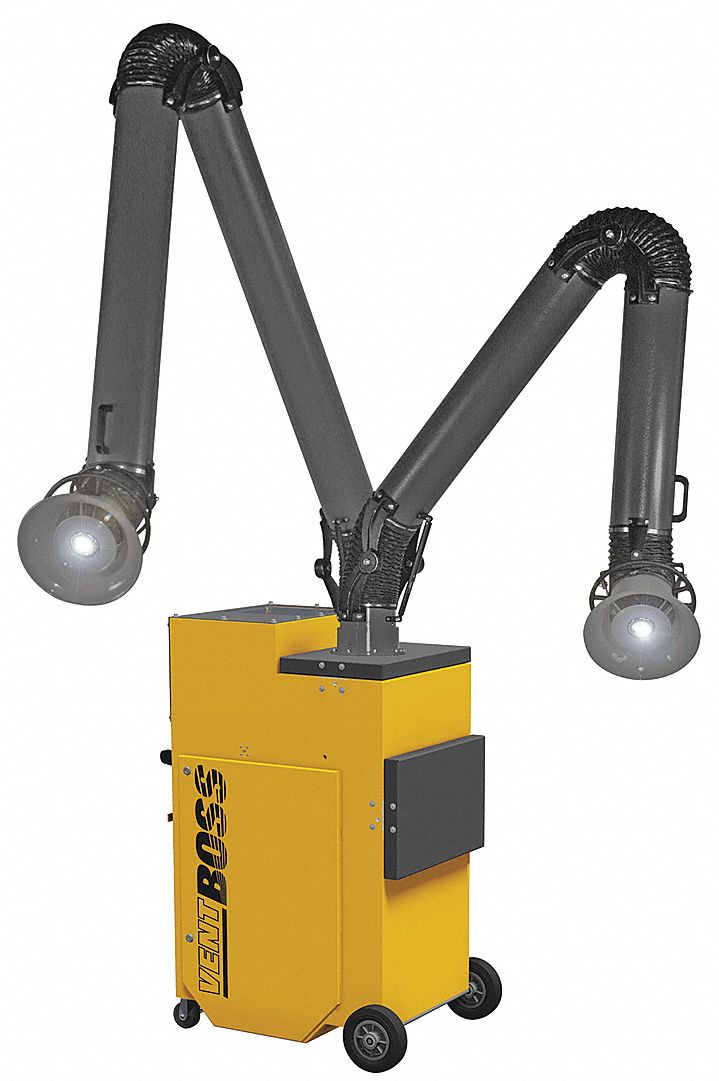 Portable Fume Extractor: 1,200 cfm, 10 ft Arm Lg, MERV 15, PL-14D26-A15-SF
