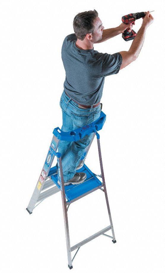 WERNER Aluminum Platform Stepladder, 6 ft Ladder Height, 3 ft Platform