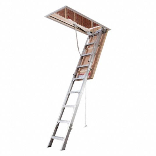 WERNER Aluminum Attic Ladder, 7 ft 11 in to 10 ft 3 in Ceiling Height ...