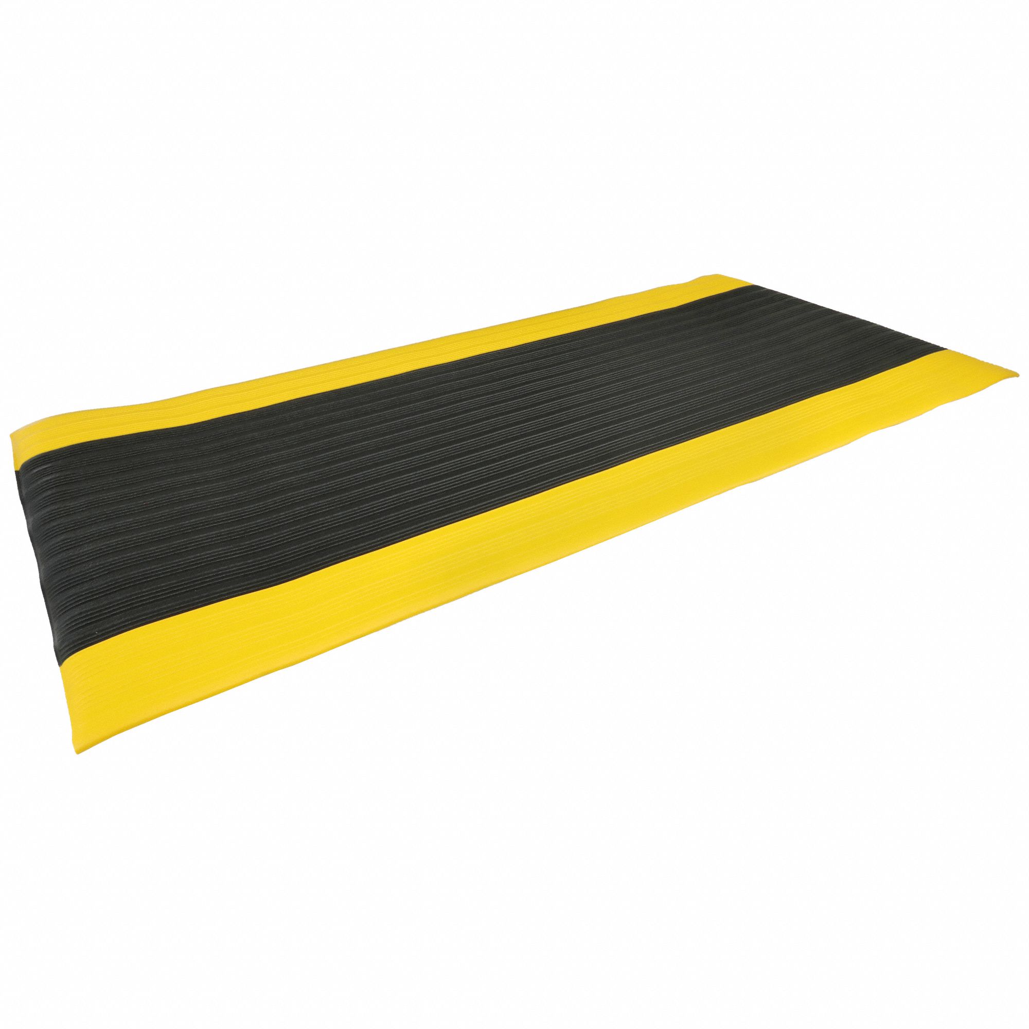 TAPIS ANTIFATIGUE, NOIR, JAUNE, ÉPAISSEUR ⅝ PO, TUYAU EN VINYLE/MOUSSE PVC, 6 X 3 PI, BISEAUTÉ, RECTANGLE