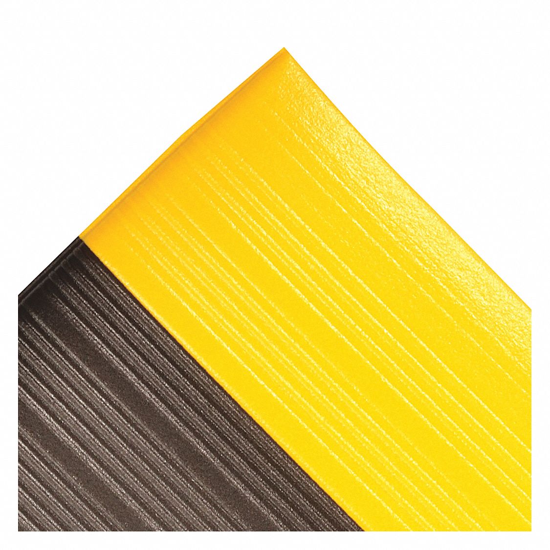 ANTIFATIGUE MAT, RIBBED, 3 X 8 FT, ⅝ IN THICK, BLACK/YELLOW BORDER, PVC FOAM, BEVELED