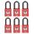 LOCKOUT PADLOCK, KEYED DIFFERENT, ALUMINUM, STANDARD BODY, HARDENED STEEL, RED, 6 PK