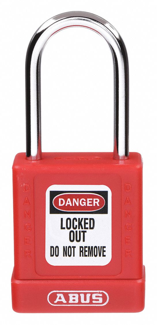 LOCKOUT PADLOCK, KEYED DIFFERENT, ALUMINUM, STANDARD BODY, HARDENED STEEL, RED