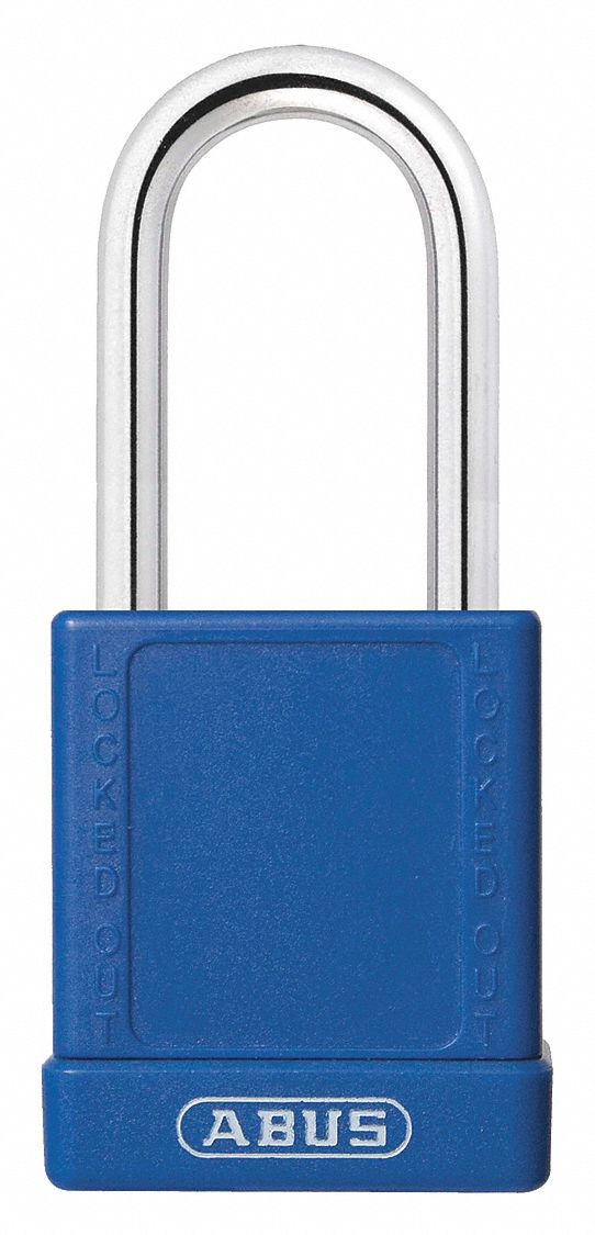 LOCKOUT PADLOCK, KEYED DIFFERENT, ALUMINUM, STANDARD BODY, HARDENED STEEL, BLUE, KEY