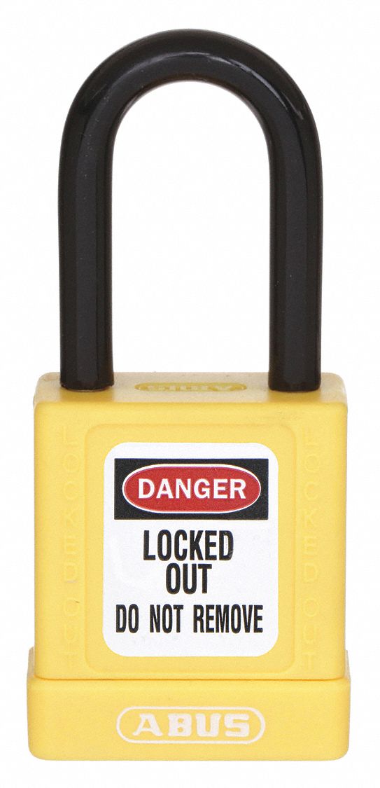 LOCKOUT PADLOCK, KEYED DIFFERENT, ALUMINUM, STANDARD BODY, HARDENED STEEL, YELLOW