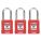 LOCKOUT PADLOCK, KEYED ALIKE, ALUMINUM, STANDARD BODY, HARDENED STEEL, RED, 3 PK
