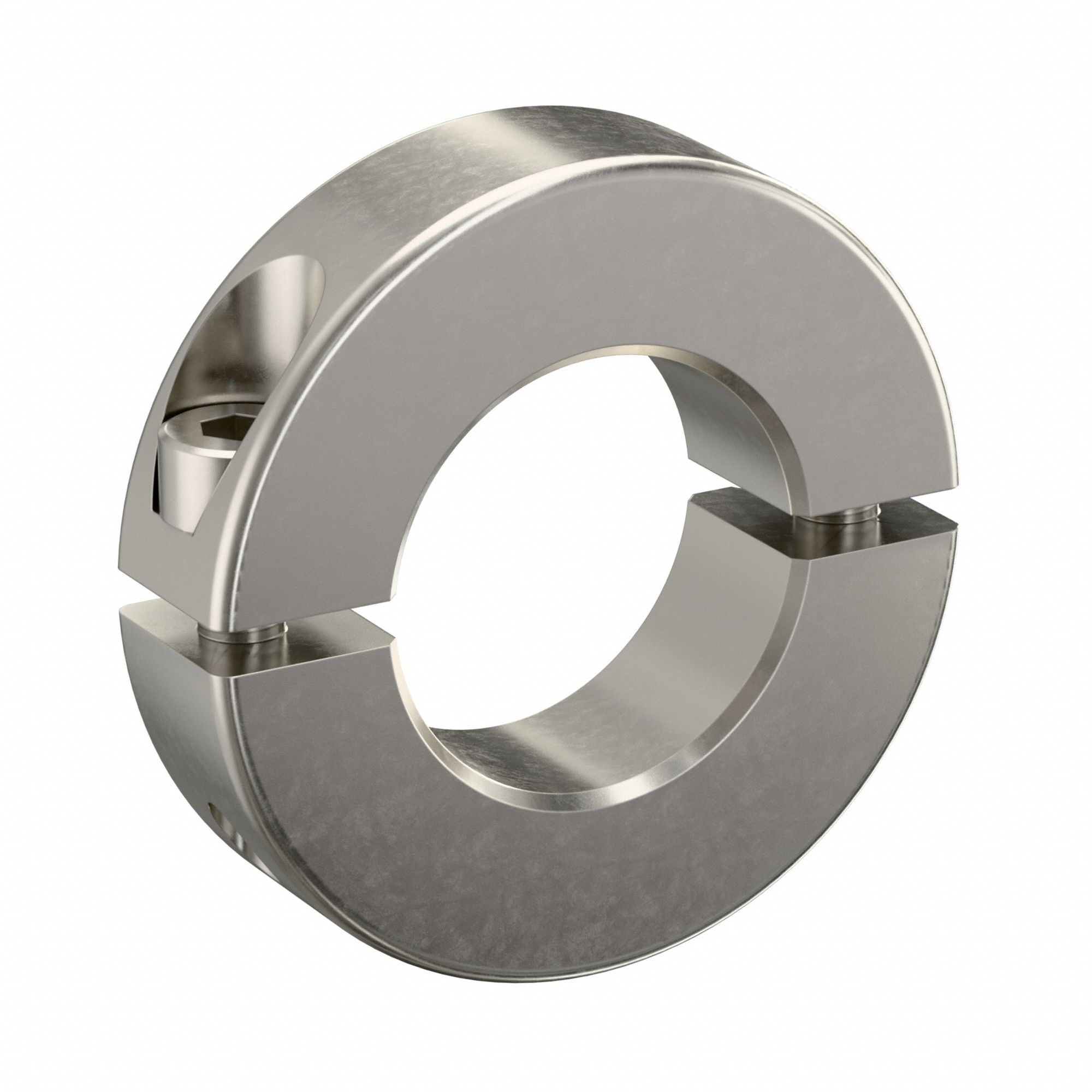 Shaft Collar: 2-Piece, Metric with Inch Bore, Round, Clamp On, 5/8 in Bore Dia