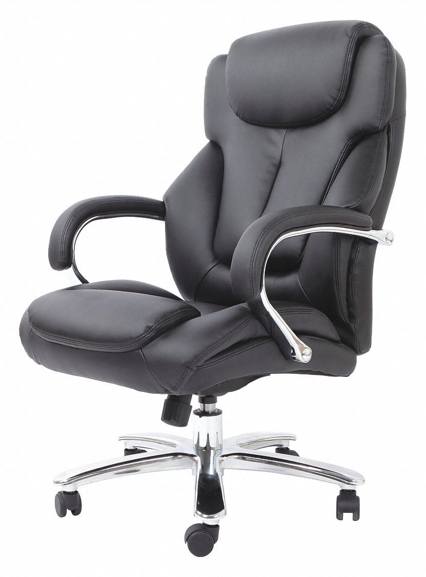 Executive Chair: Fixed Arm, Black, Leather, 500 lb Wt Capacity