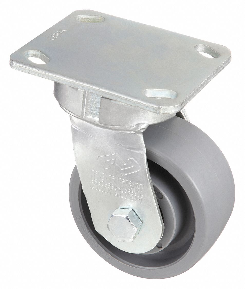 KINGPINLESS PLATE CASTER, 5 IN WHEEL DIAMETER, 1250 LB, 6½ IN MOUNTING H, NYLON