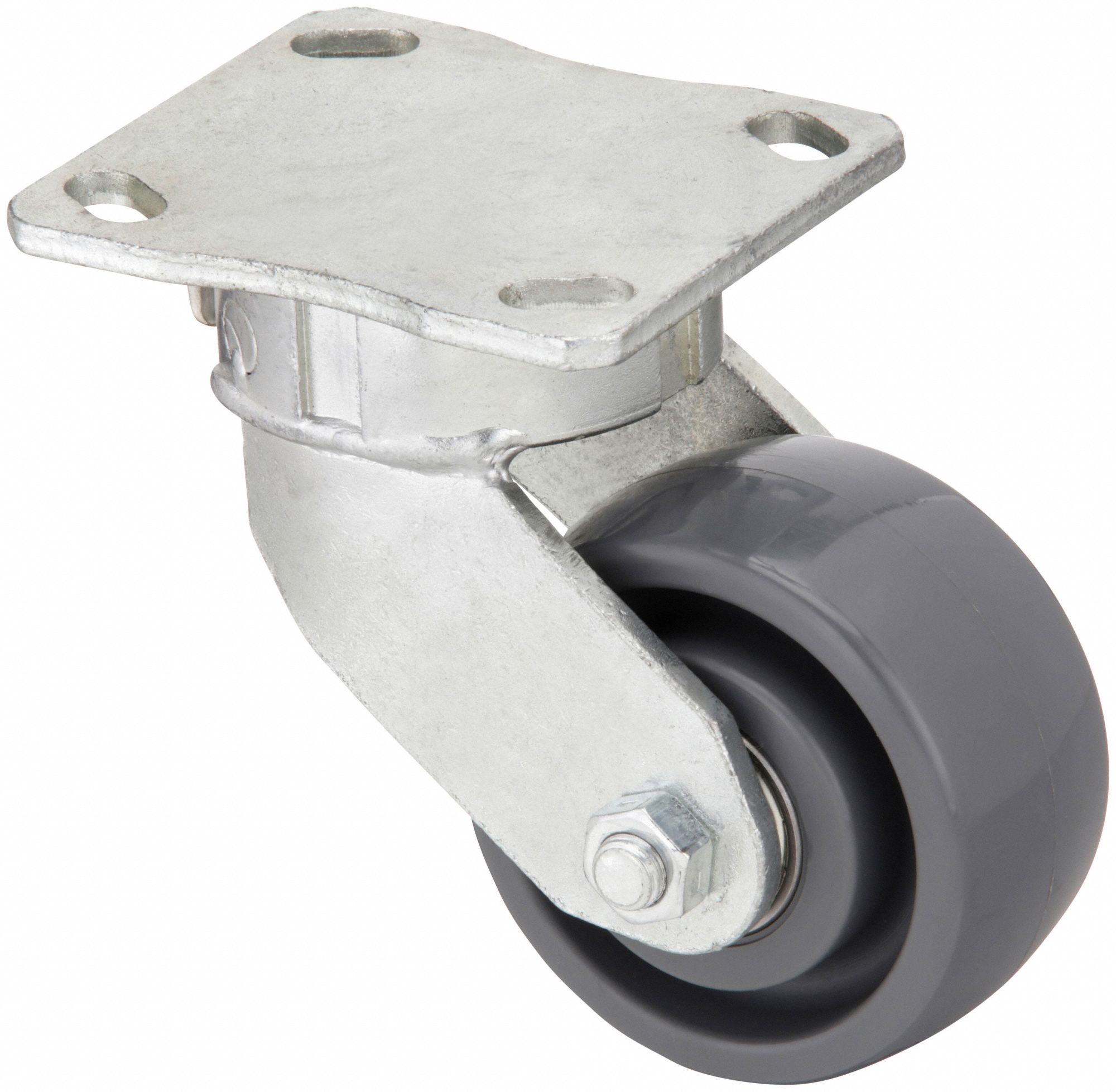 KINGPINLESS PLATE CASTER, 4 IN WHEEL DIAMETER, 350 LB, 5⅝ IN MOUNTING H, NYLON, HARD