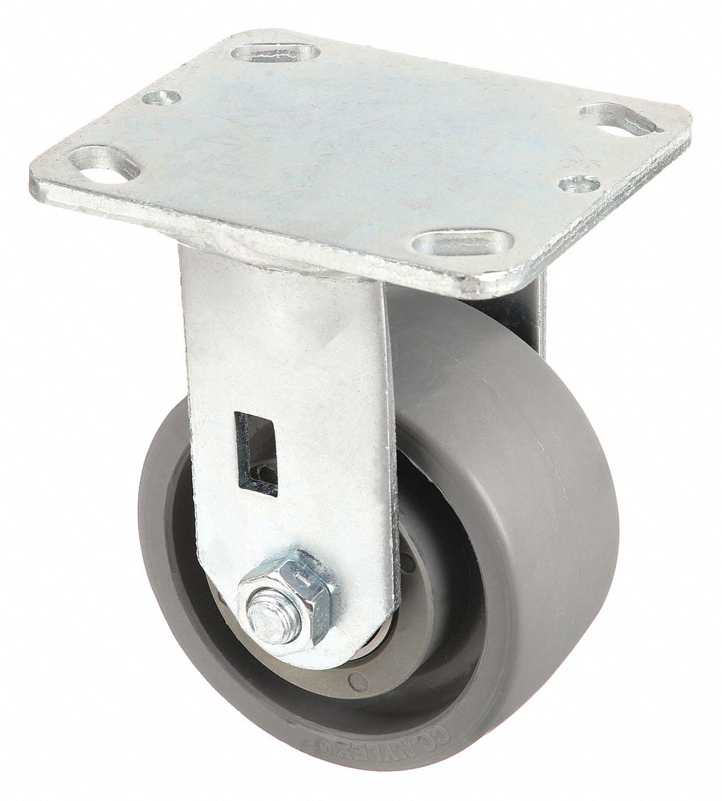 KINGPINLESS PLATE CASTER, 5 IN WHEEL DIAMETER, 500 LB, 6½ IN MOUNTING H, NYLON, HARD