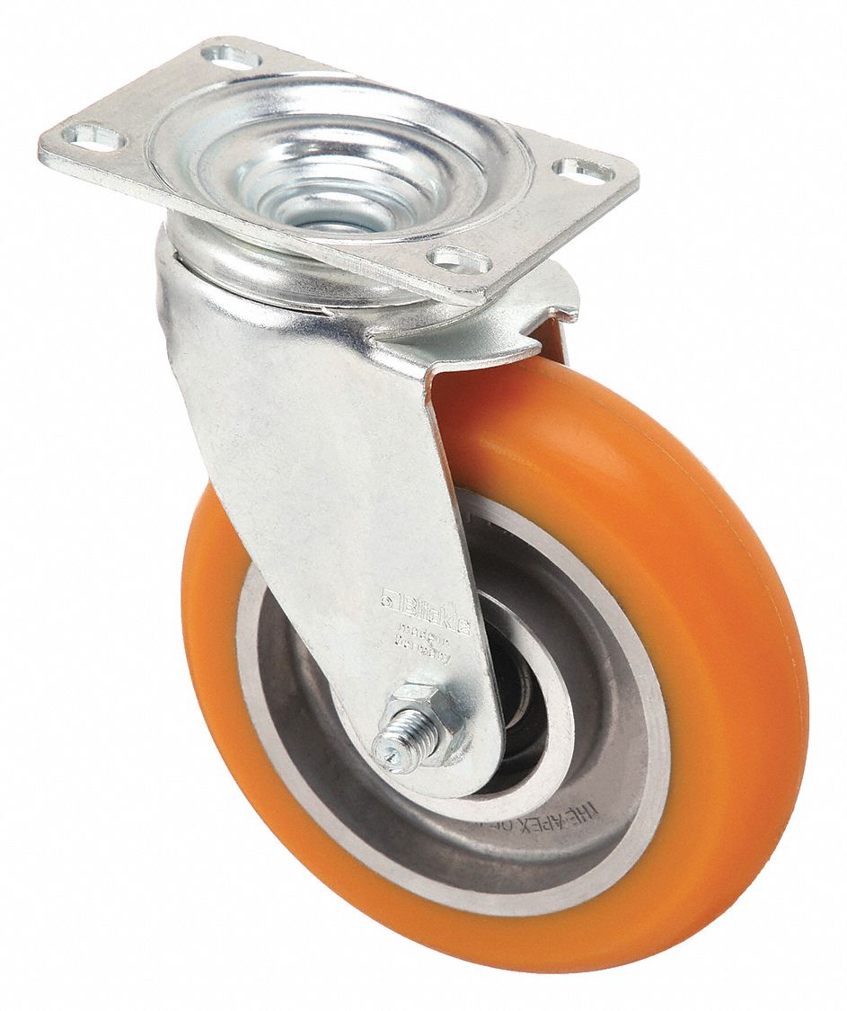 STANDARD PLATE CASTER, 5 IN WHEEL DIAMETER, 450 LB, 6¼ IN MOUNTING H, SWIVEL CASTER